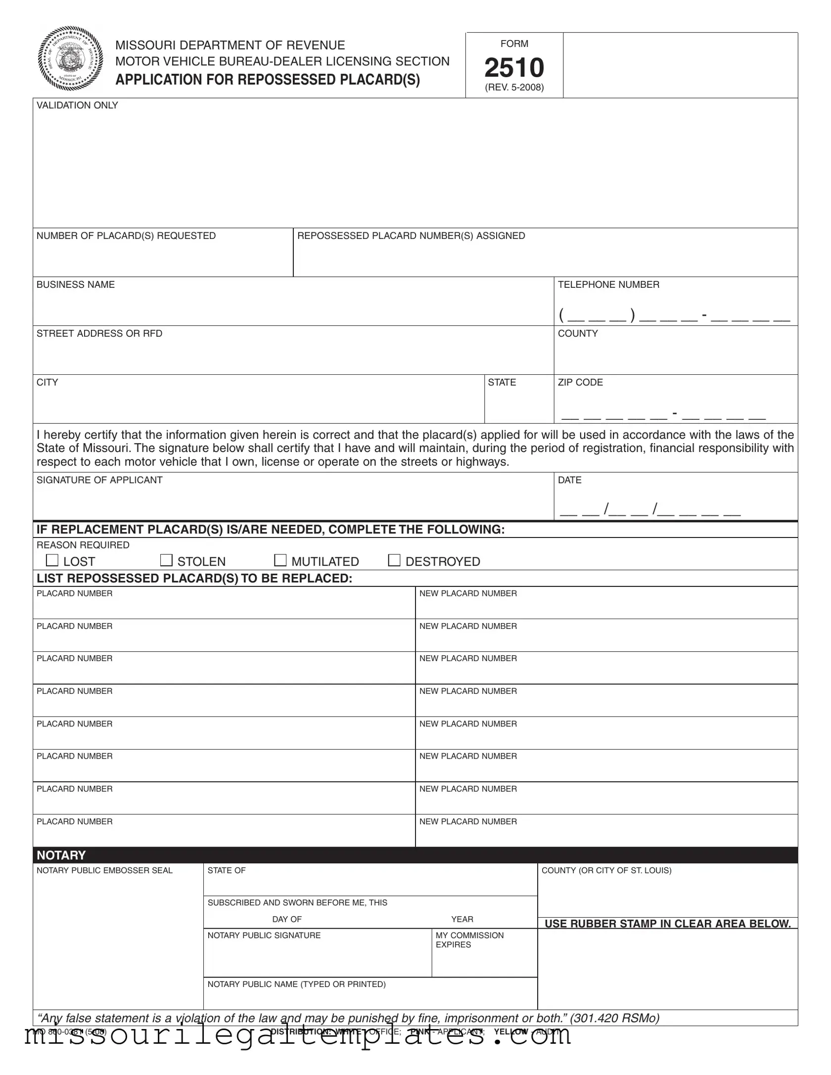 Fill in a Valid 2510 Missouri Template