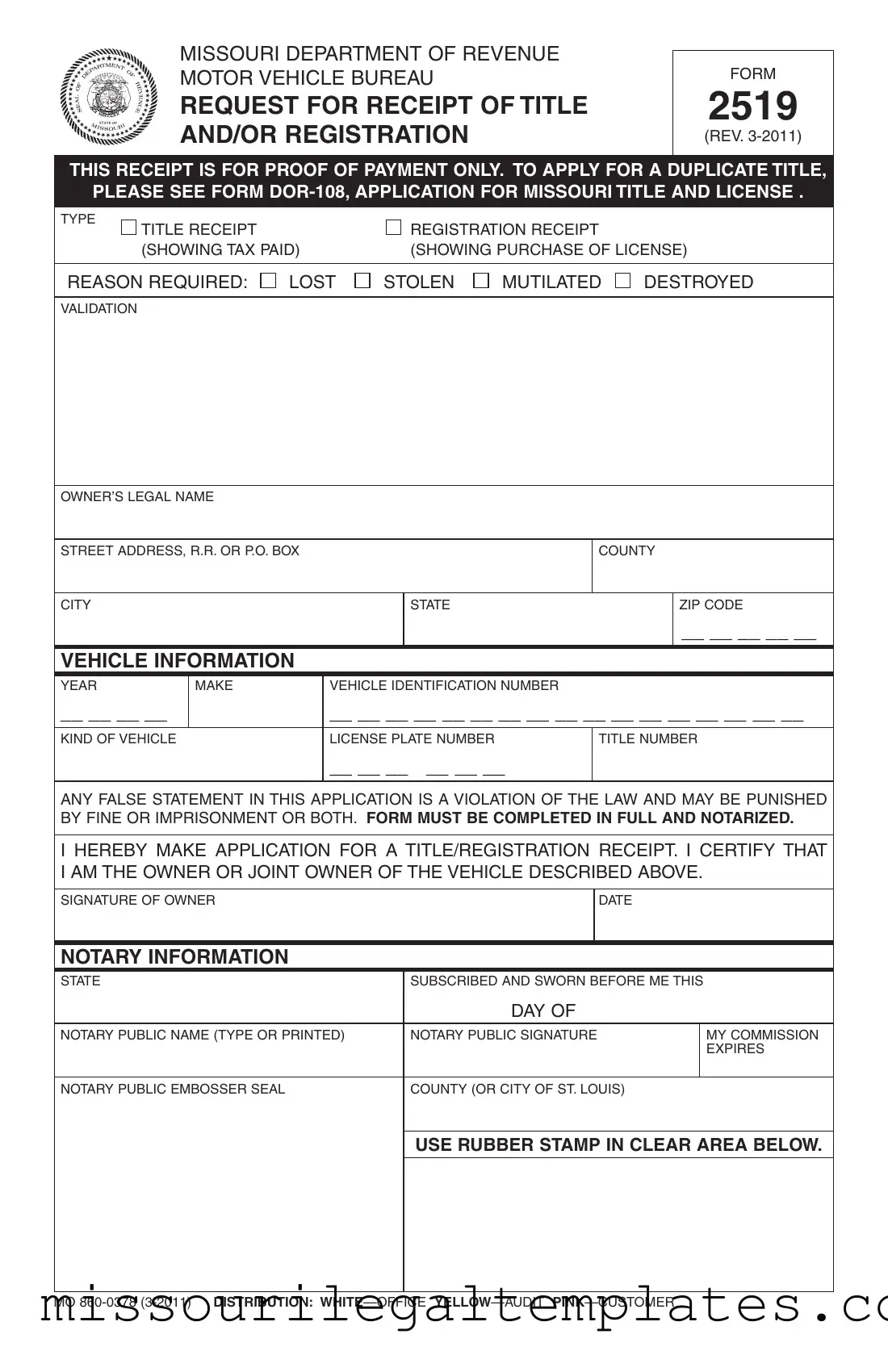 Fill in a Valid 2519 Missouri Template