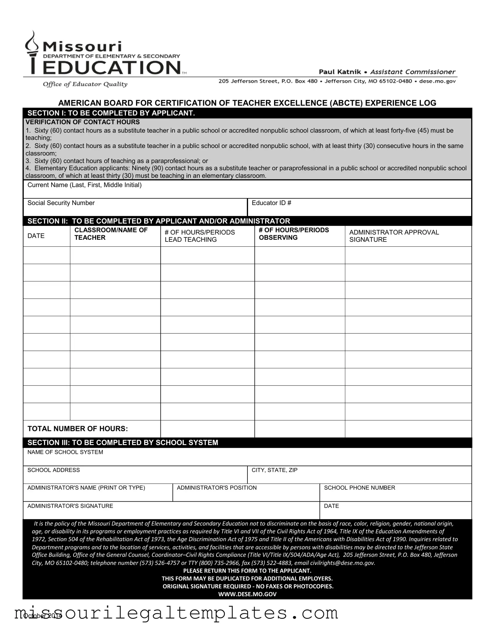 Fill in a Valid Abcte Missouri Template