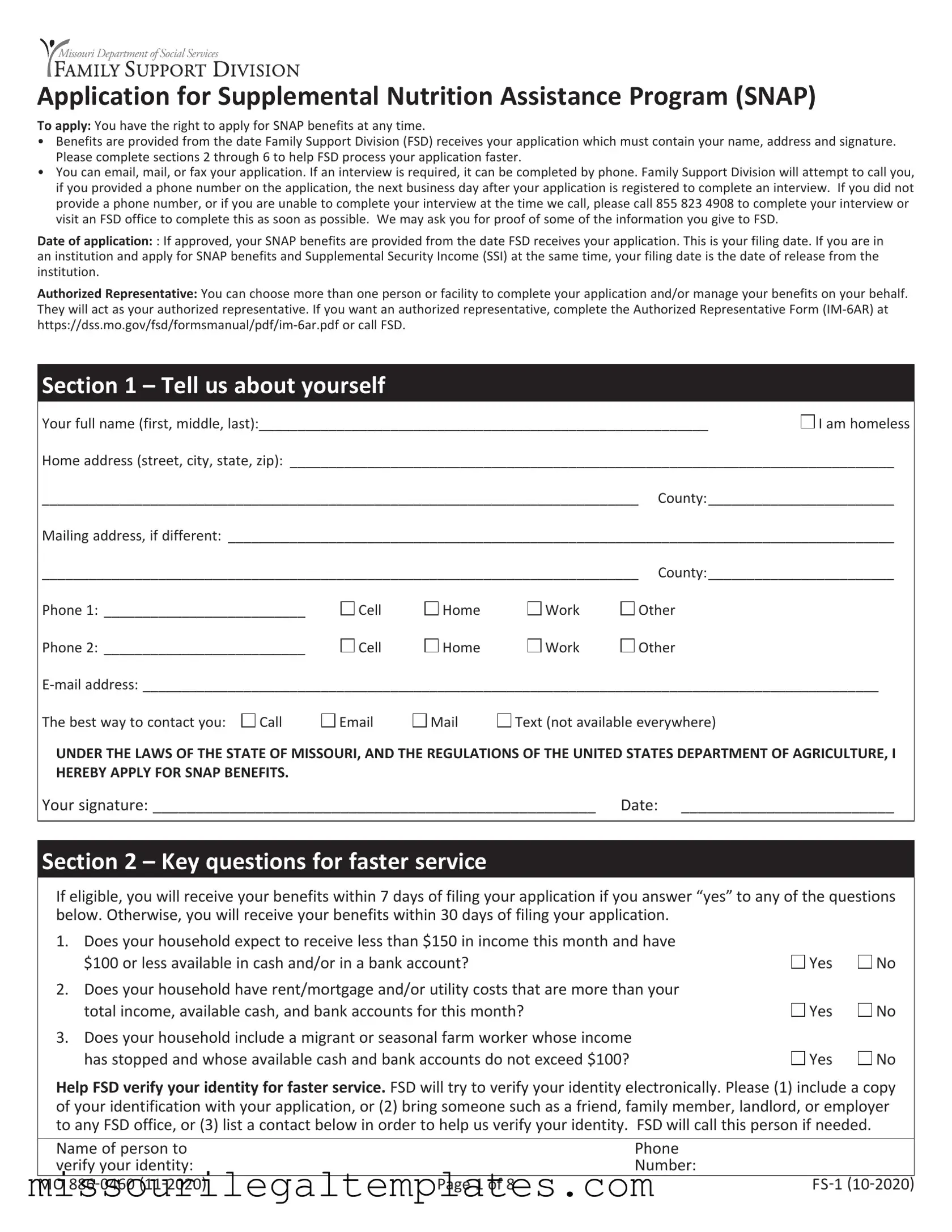 Fill in a Valid Apply For Food Stamps In Missouri Template