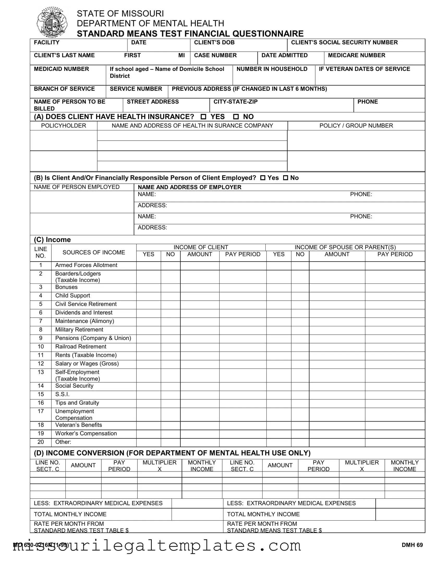 Fill in a Valid Dmh 69 Missouri Template