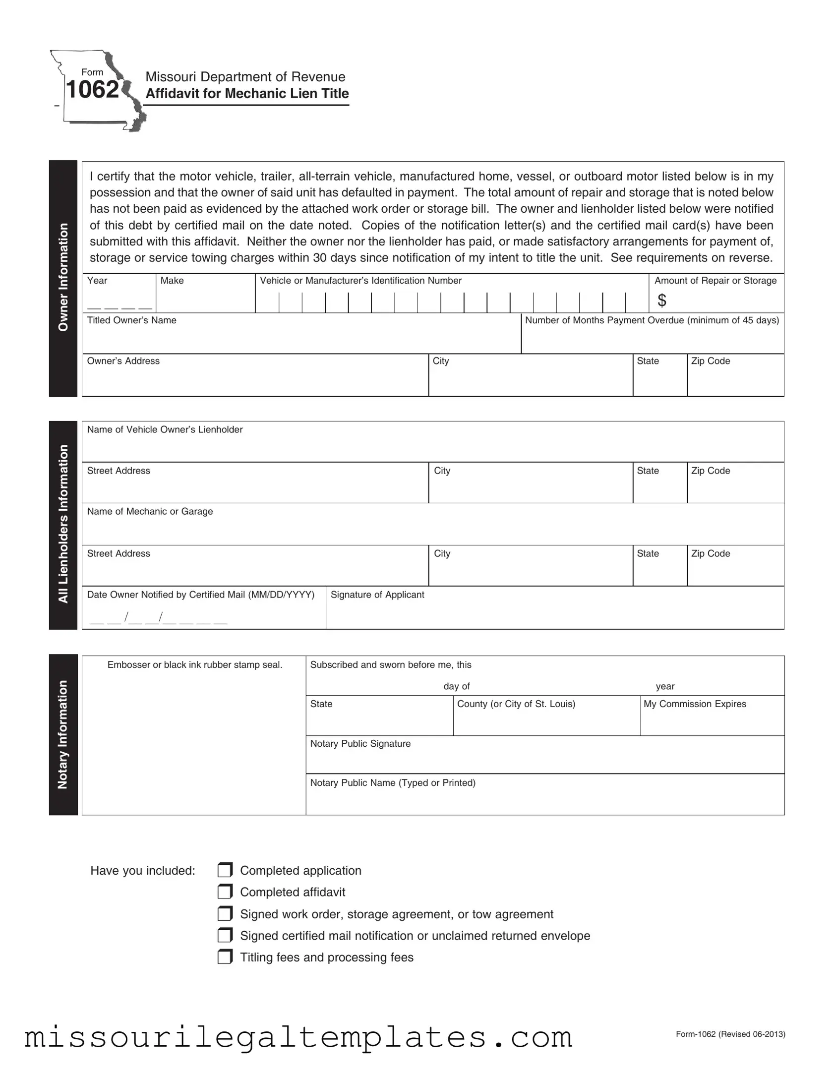 Fill in a Valid Missouri 1062 Template