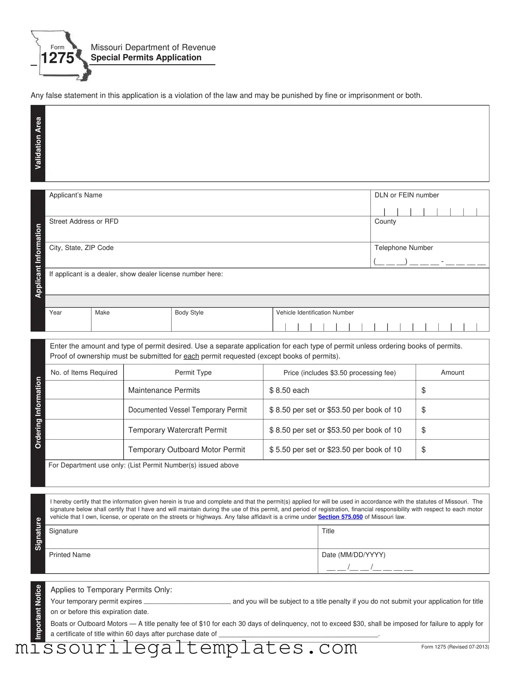 Fill in a Valid Missouri 1275 Template