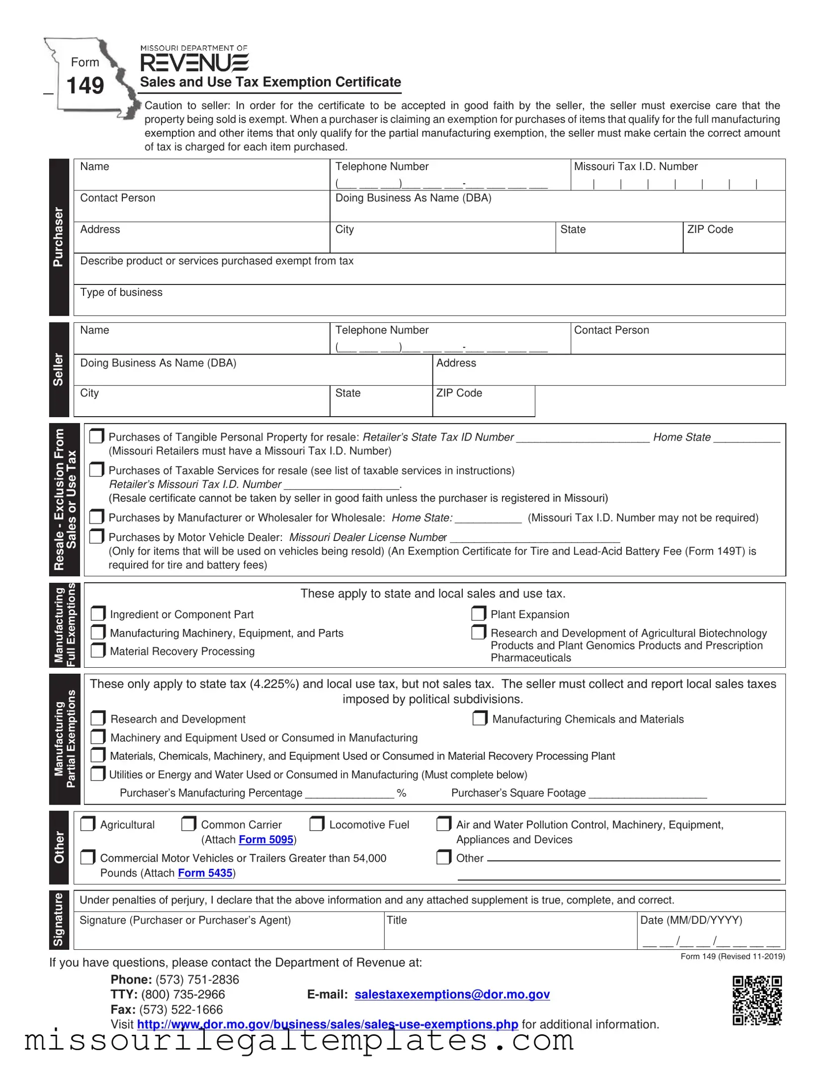 Fill in a Valid Missouri 149 Template