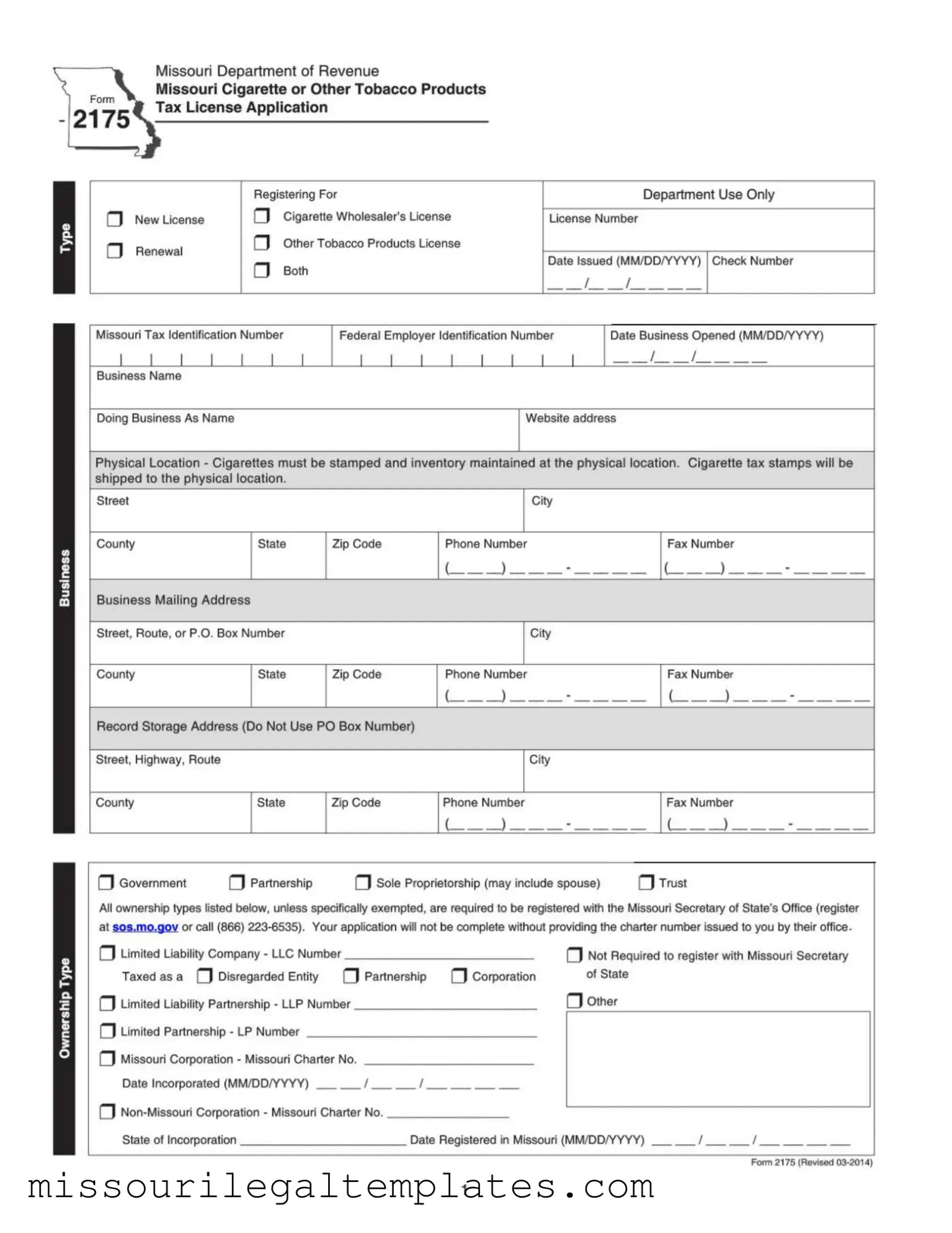 Fill in a Valid Missouri 2175 Template