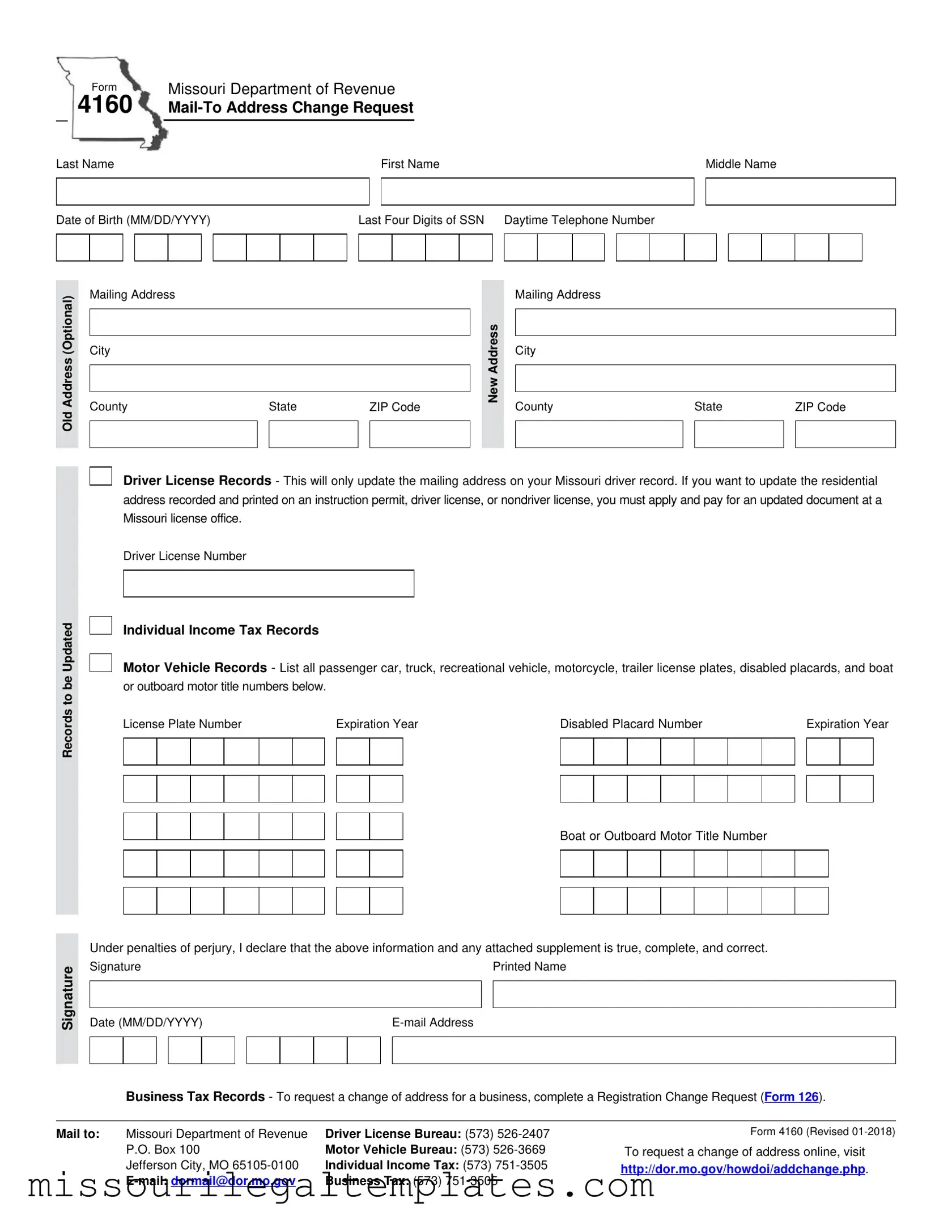 Fill in a Valid Missouri 4160 Template