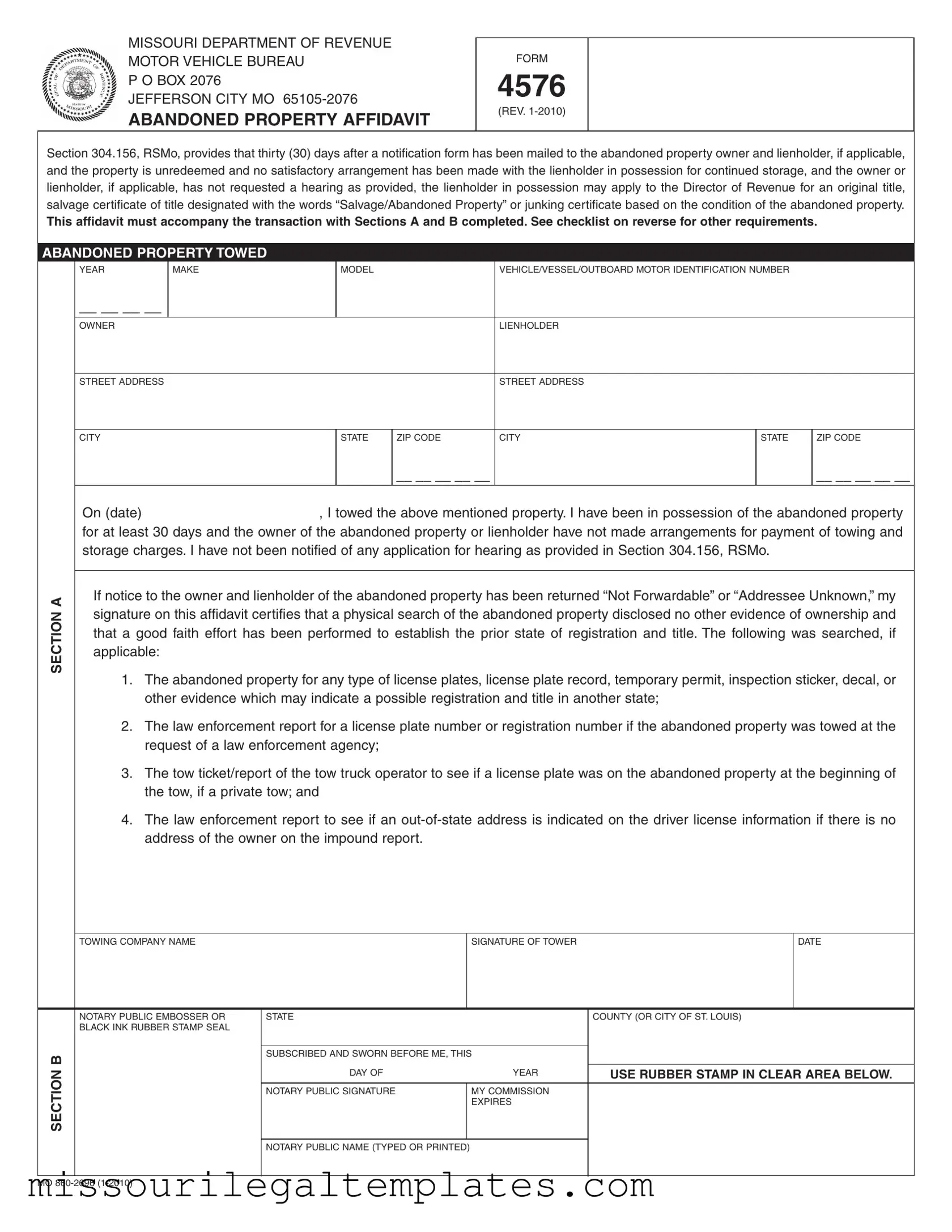 Fill in a Valid Missouri 4576 Template