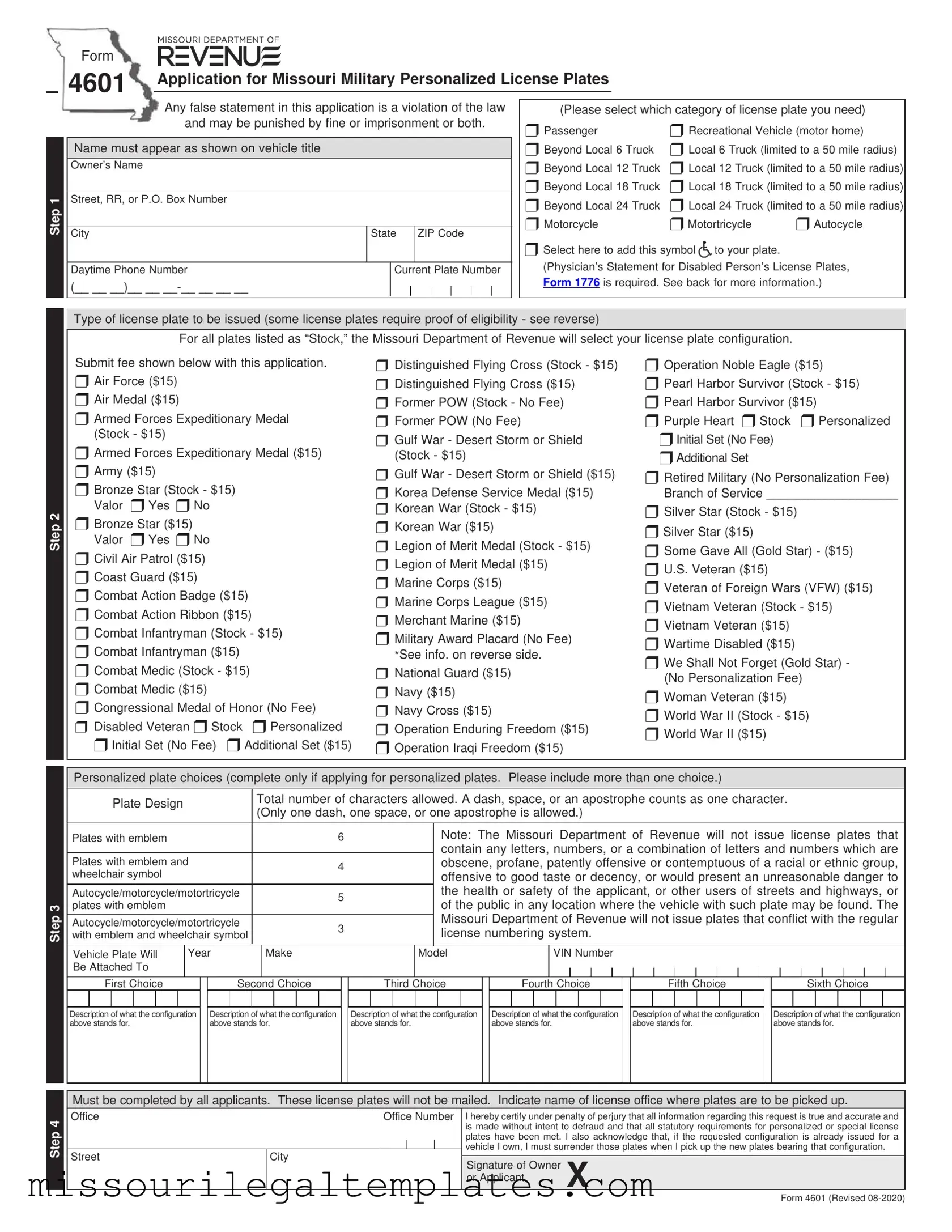 Fill in a Valid Missouri 4601 Template