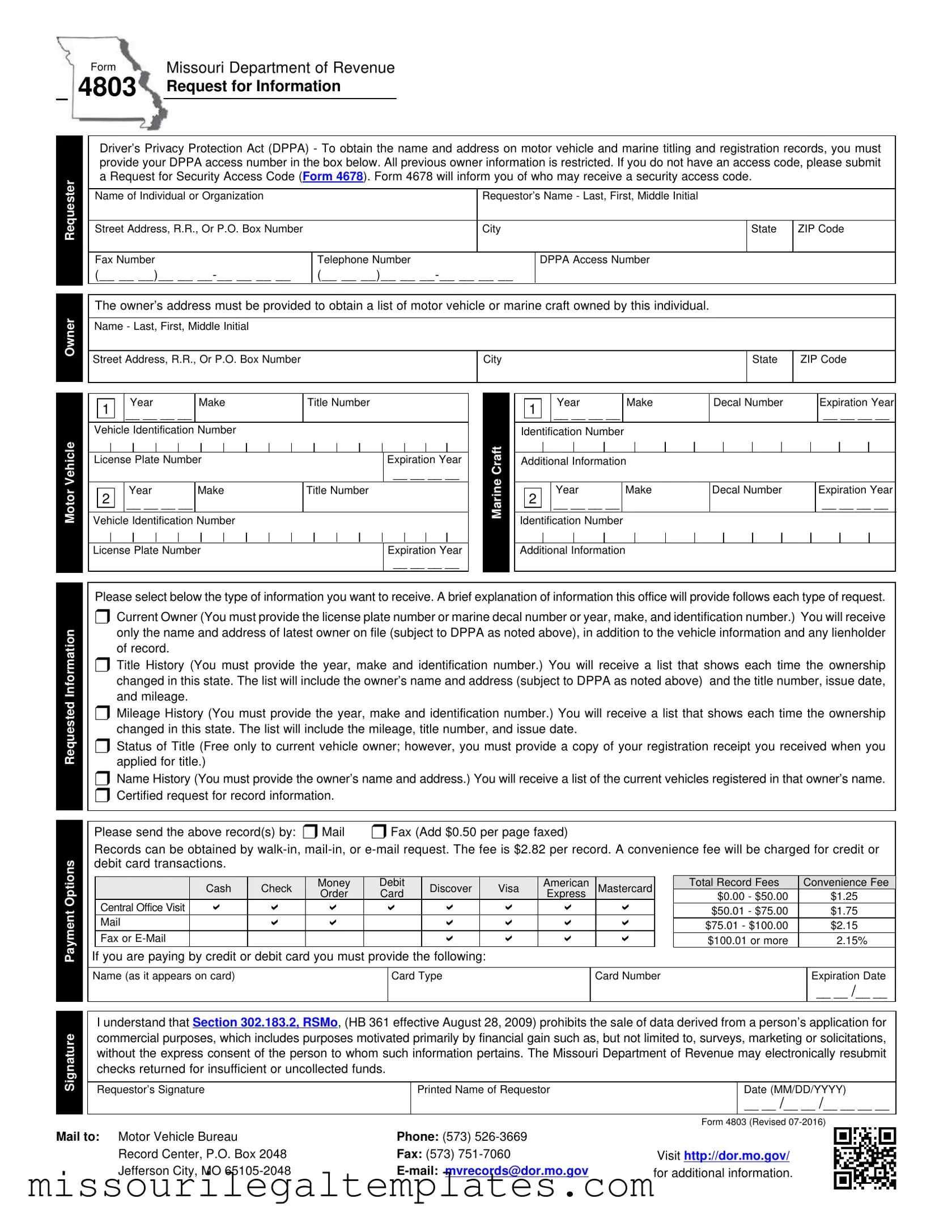 Fill in a Valid Missouri 4803 Template