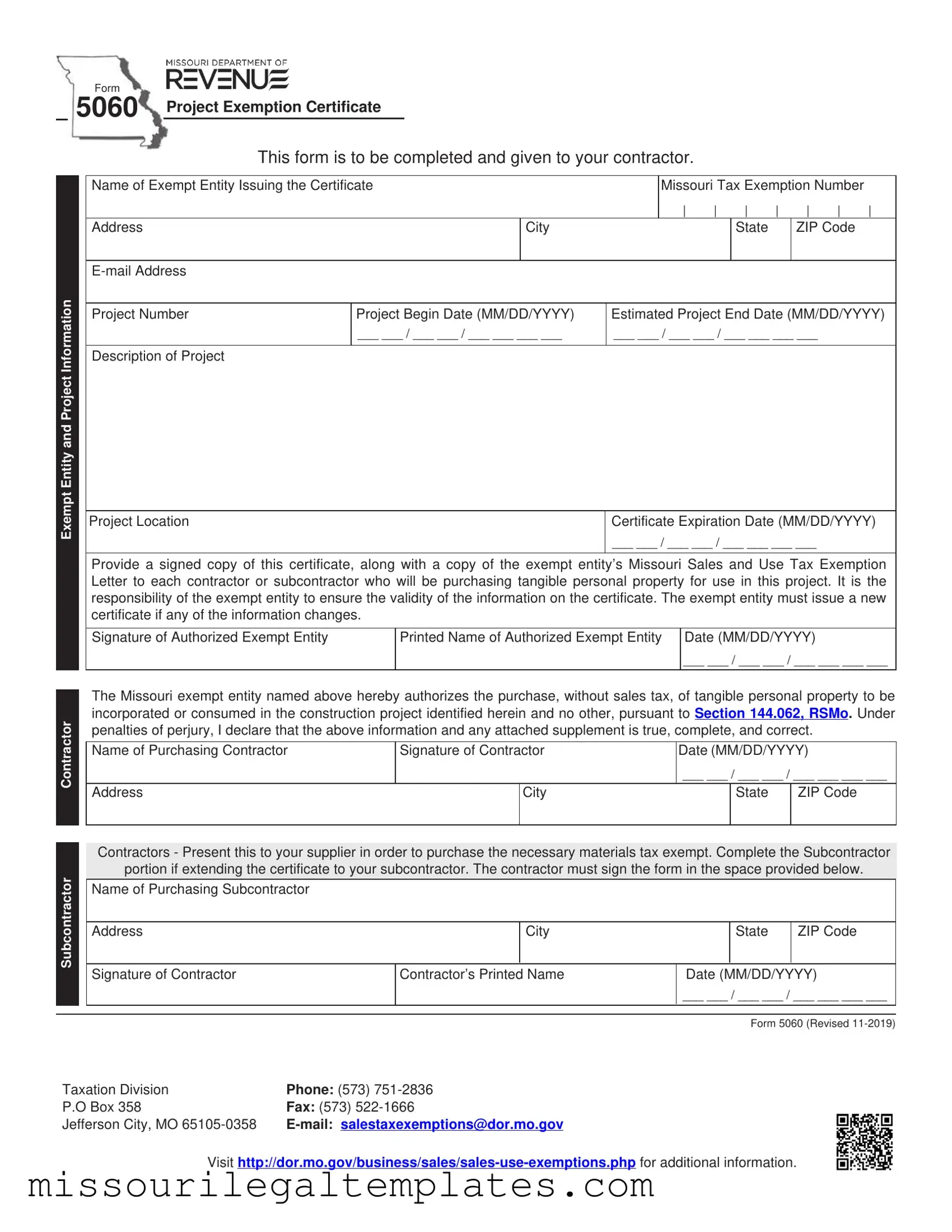 Fill in a Valid Missouri 5060 Exemption Template