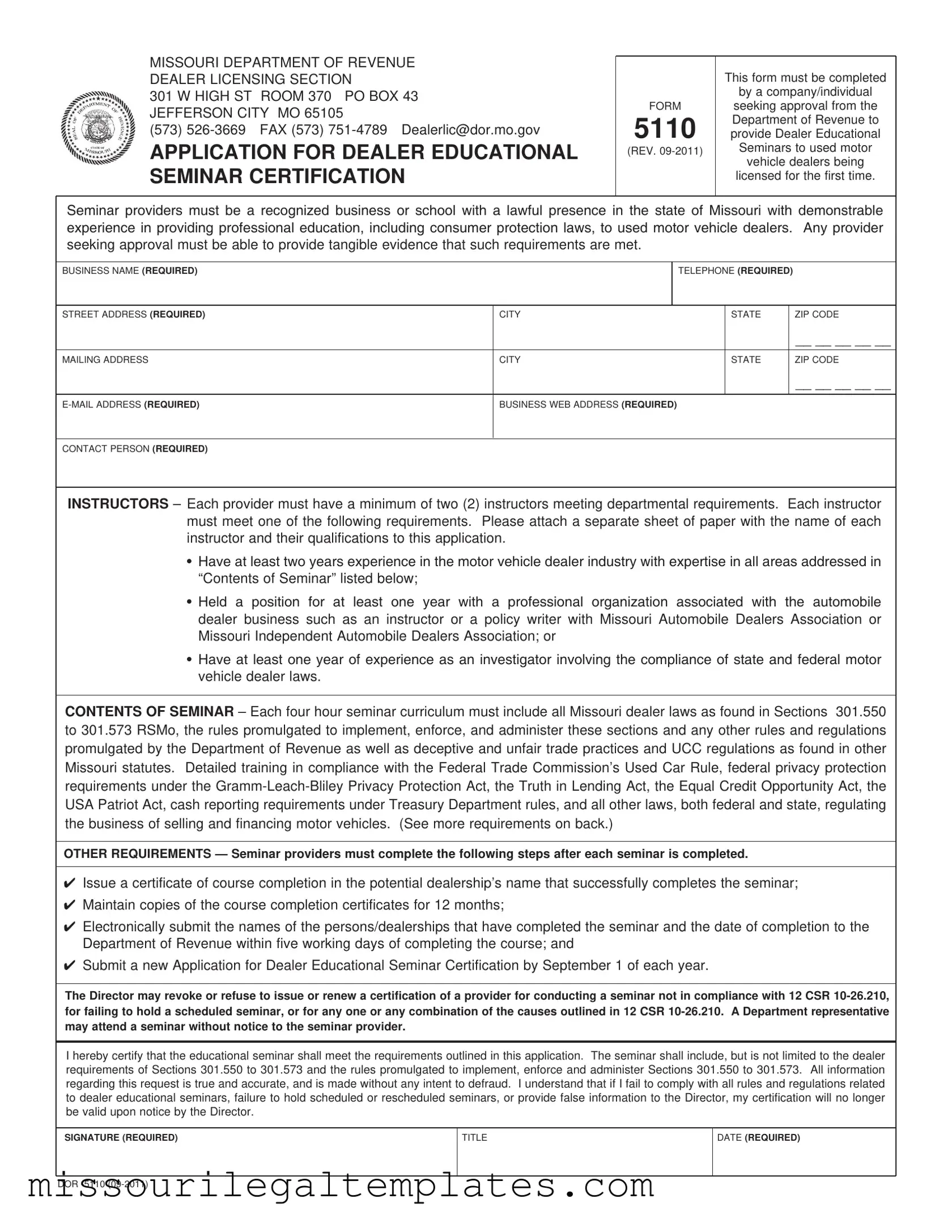 Fill in a Valid Missouri 5110 Template