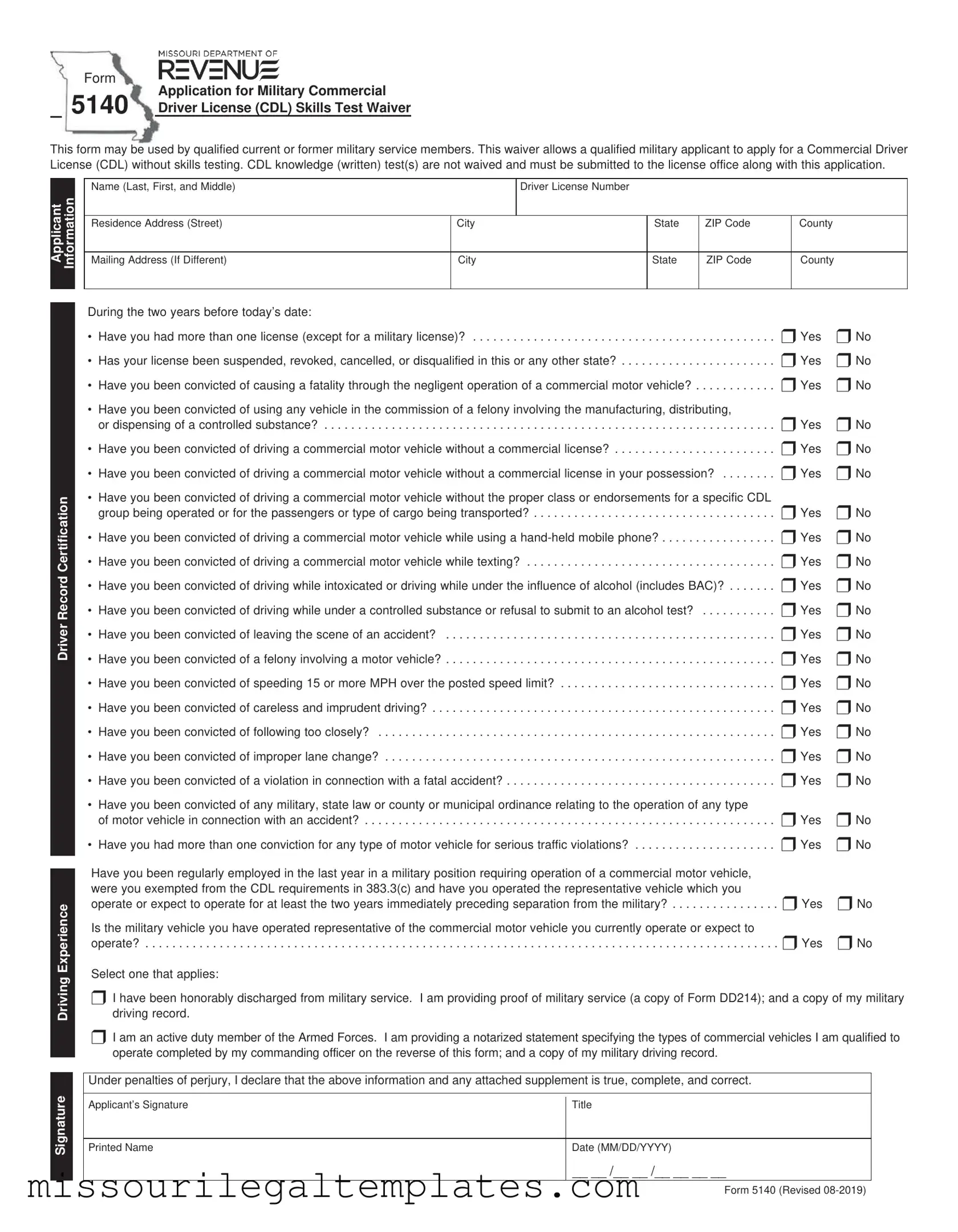 Fill in a Valid Missouri 5140 Template