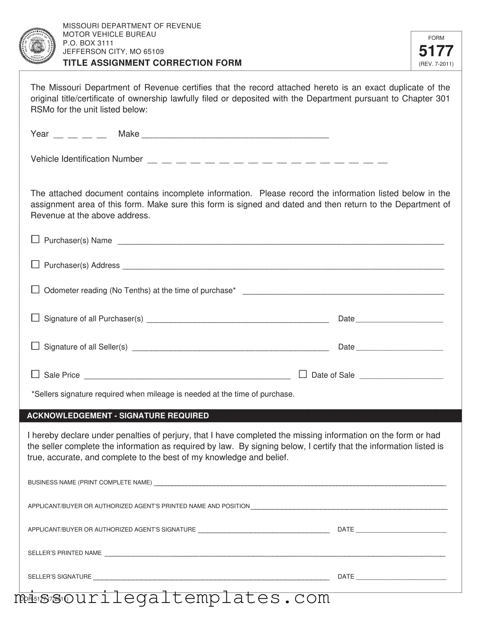 Fill in a Valid Missouri 5177 Template