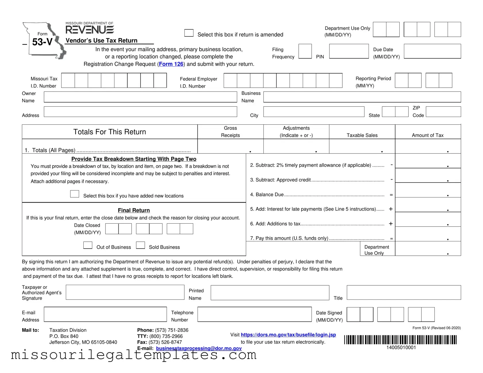 Fill in a Valid Missouri 53 V Template