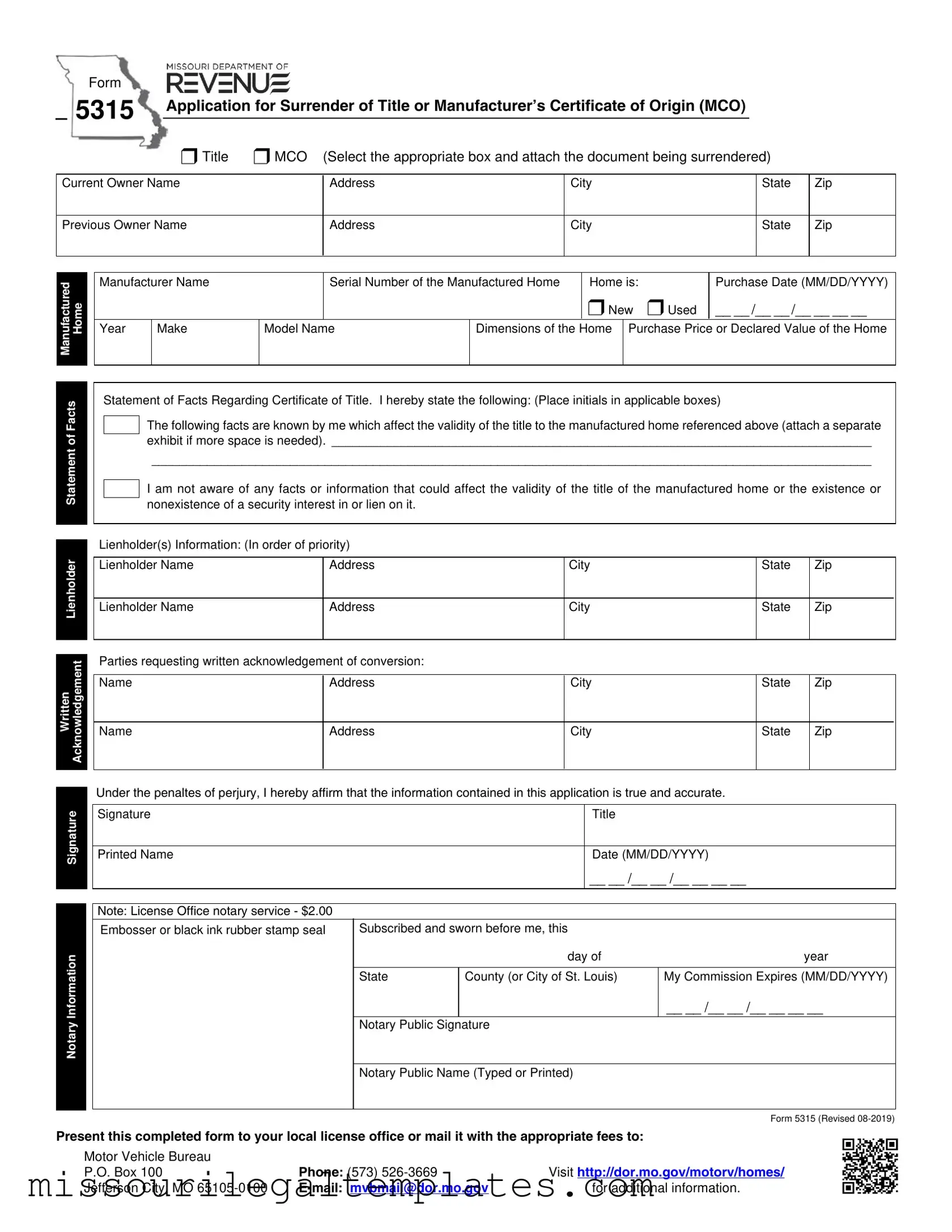 Fill in a Valid Missouri 5315 Template