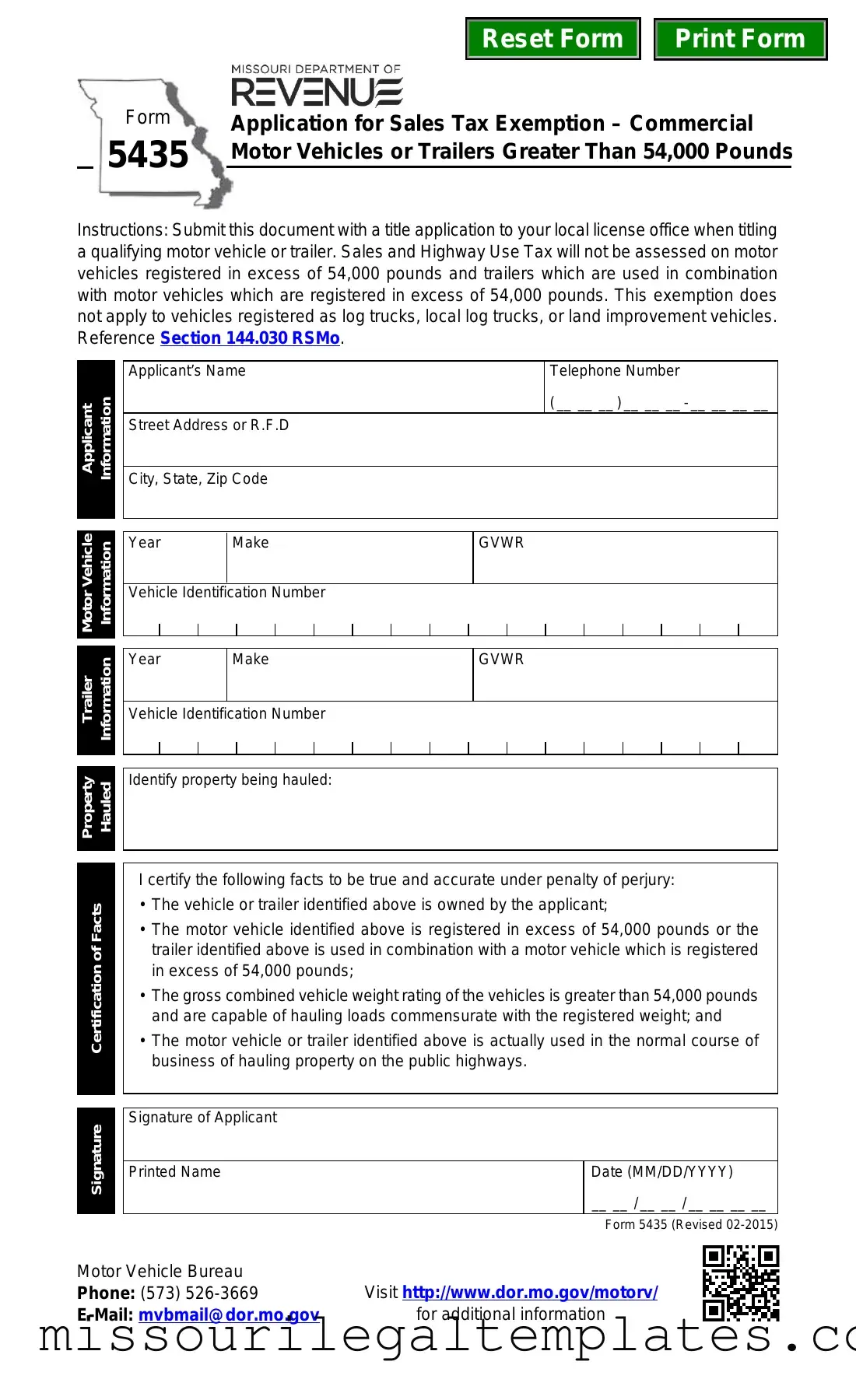 Fill in a Valid Missouri 5435 Template