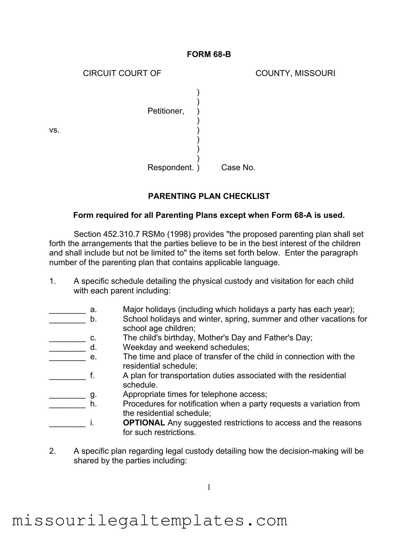 Fill in a Valid Missouri 68 B Template