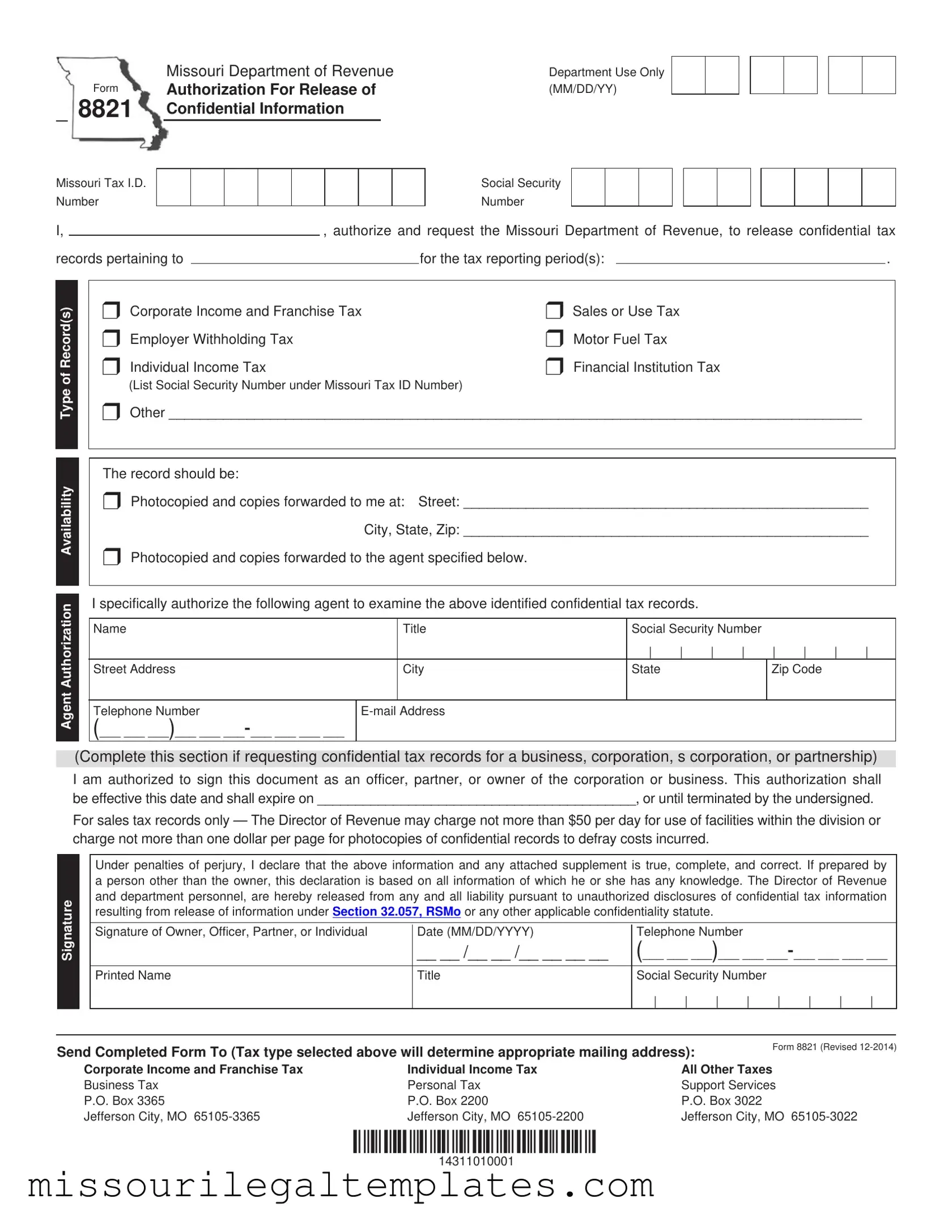 Fill in a Valid Missouri 8821 Template