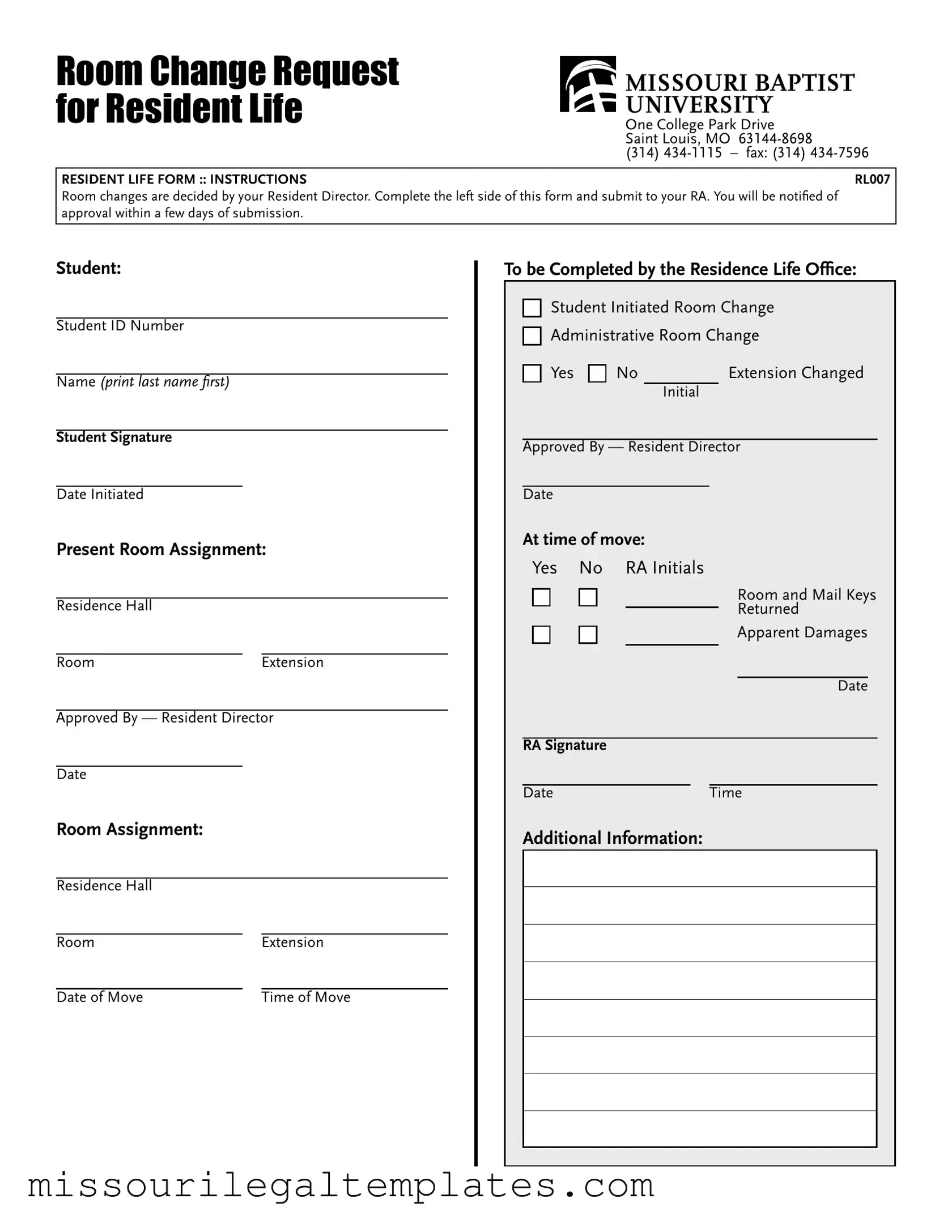 Fill in a Valid Missouri Baptist University Rl007 Template