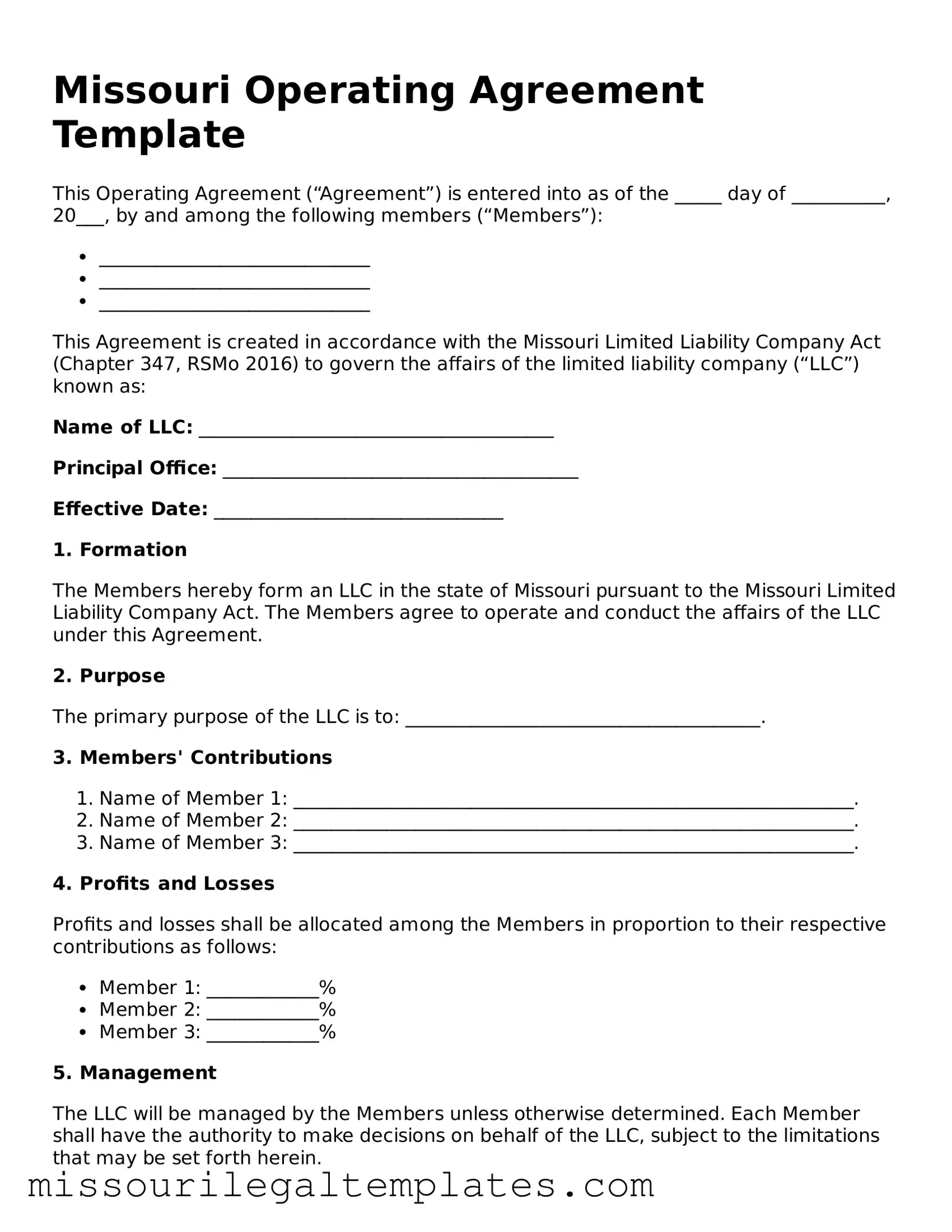 Blank  Operating Agreement Template for Missouri