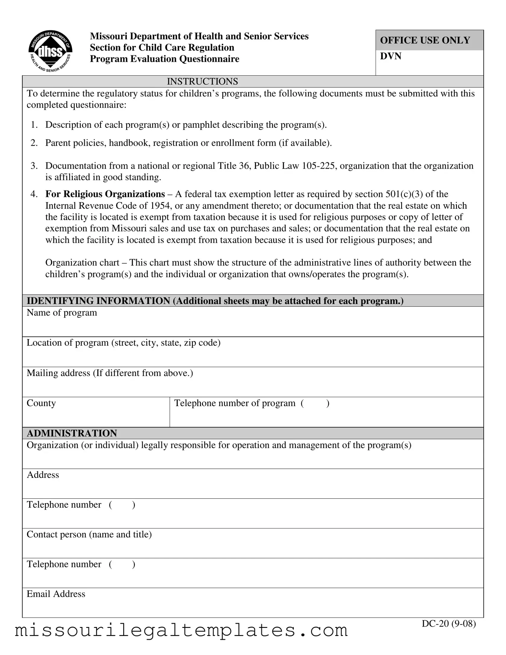 Fill in a Valid Missouri Dc 20 Template
