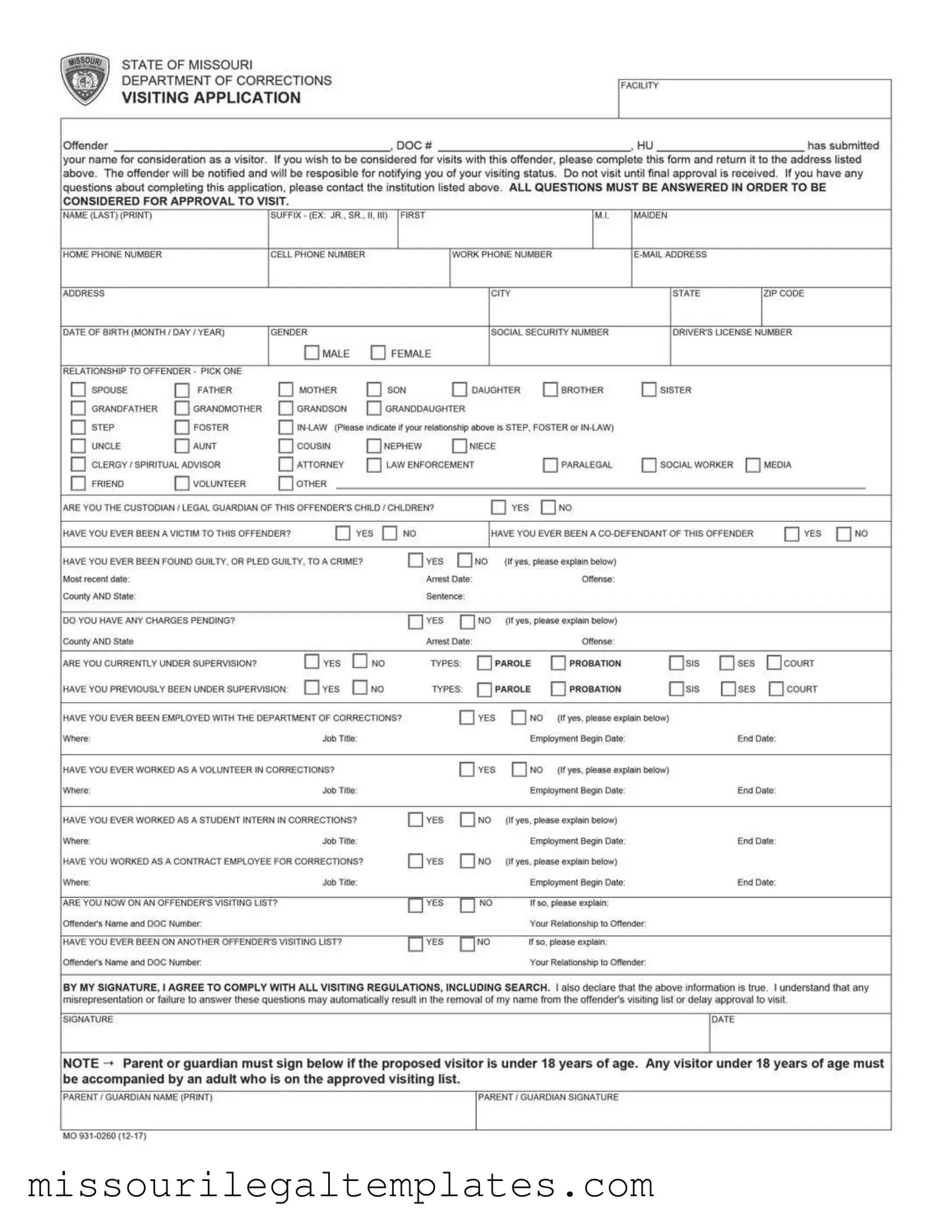 Fill in a Valid Missouri Dept Of Corrections Template