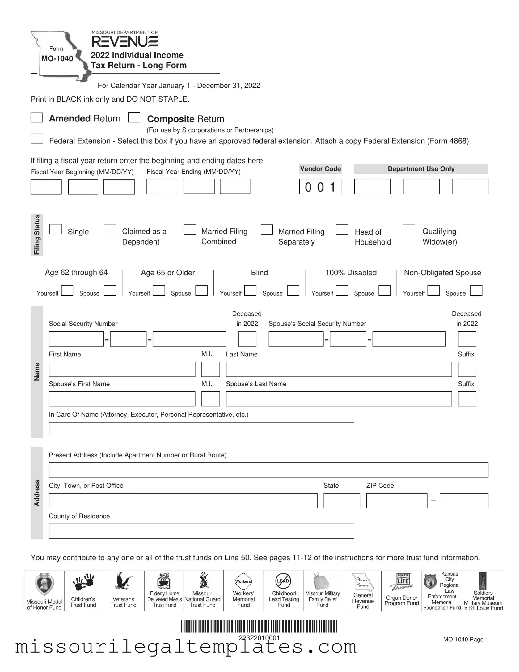 Fill in a Valid Missouri Mo 1040 Template