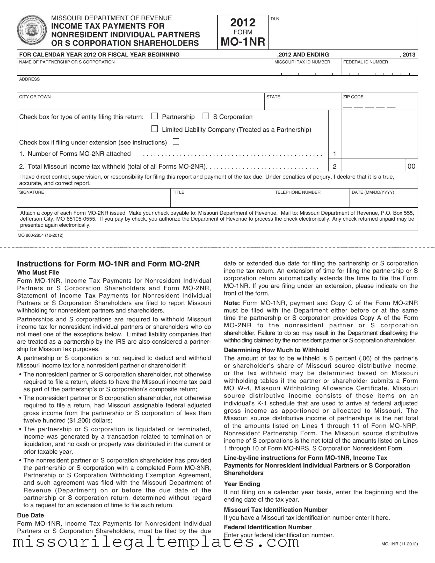 Fill in a Valid Missouri Mo 1Nr Template