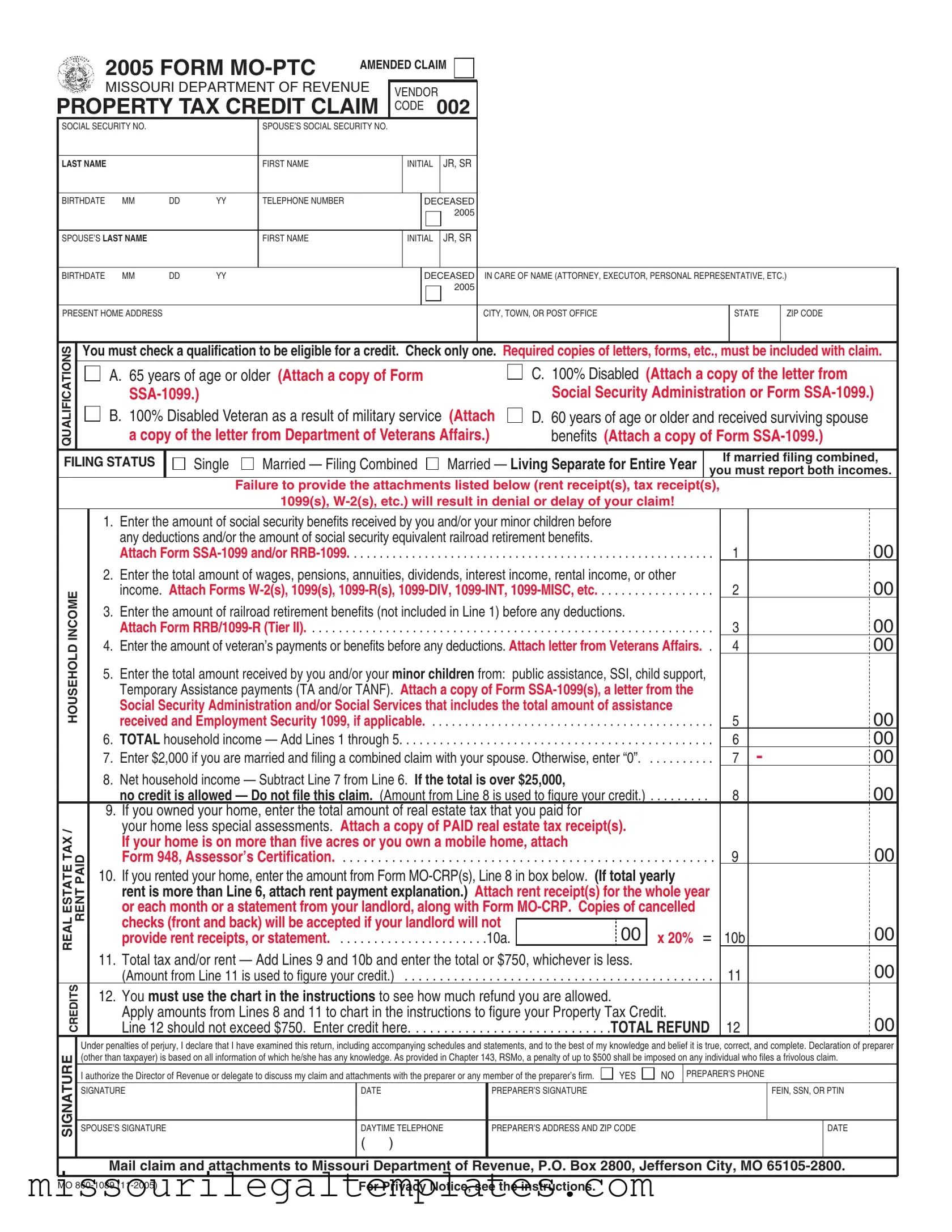 Fill in a Valid Missouri Mo Ptc Template