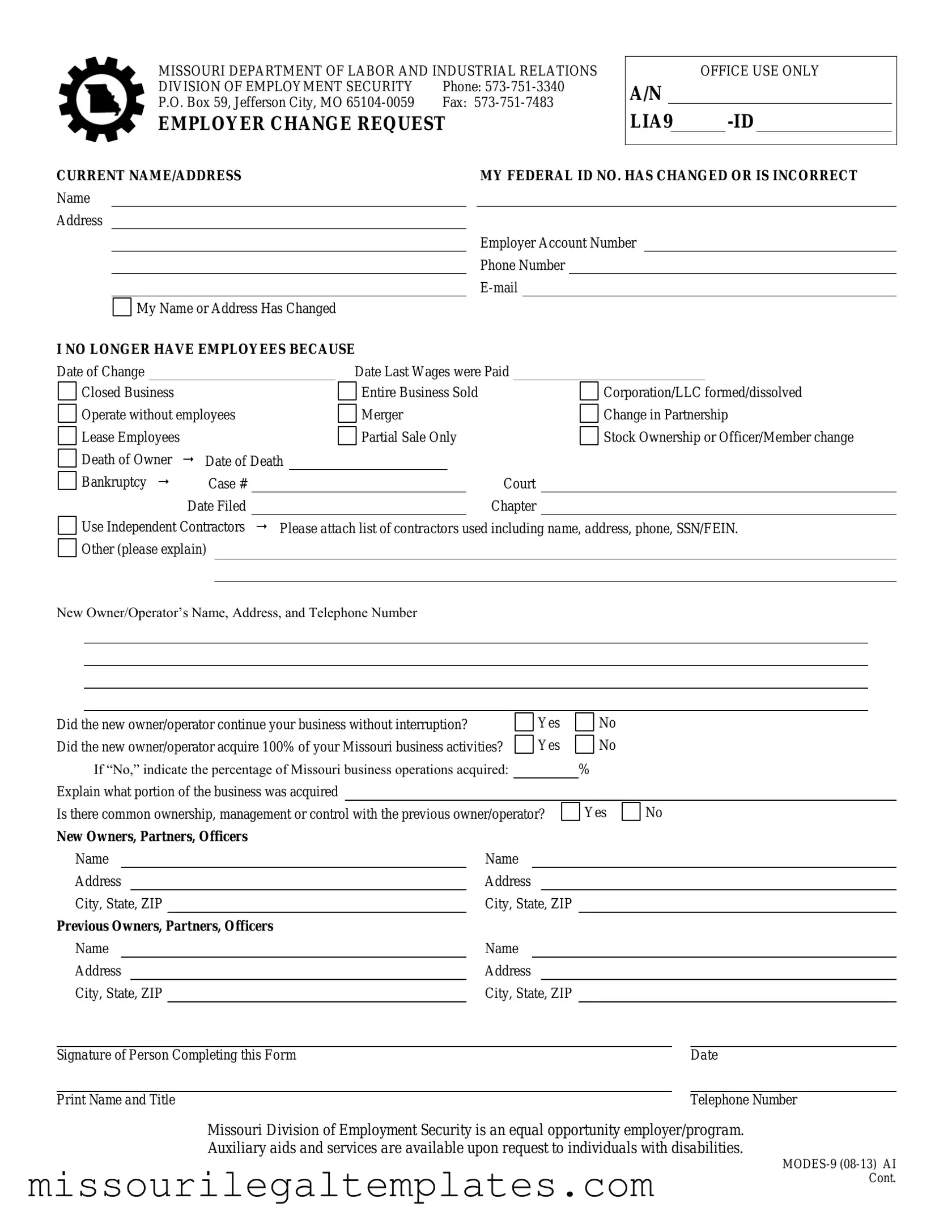 Fill in a Valid Missouri Modes 9 Template