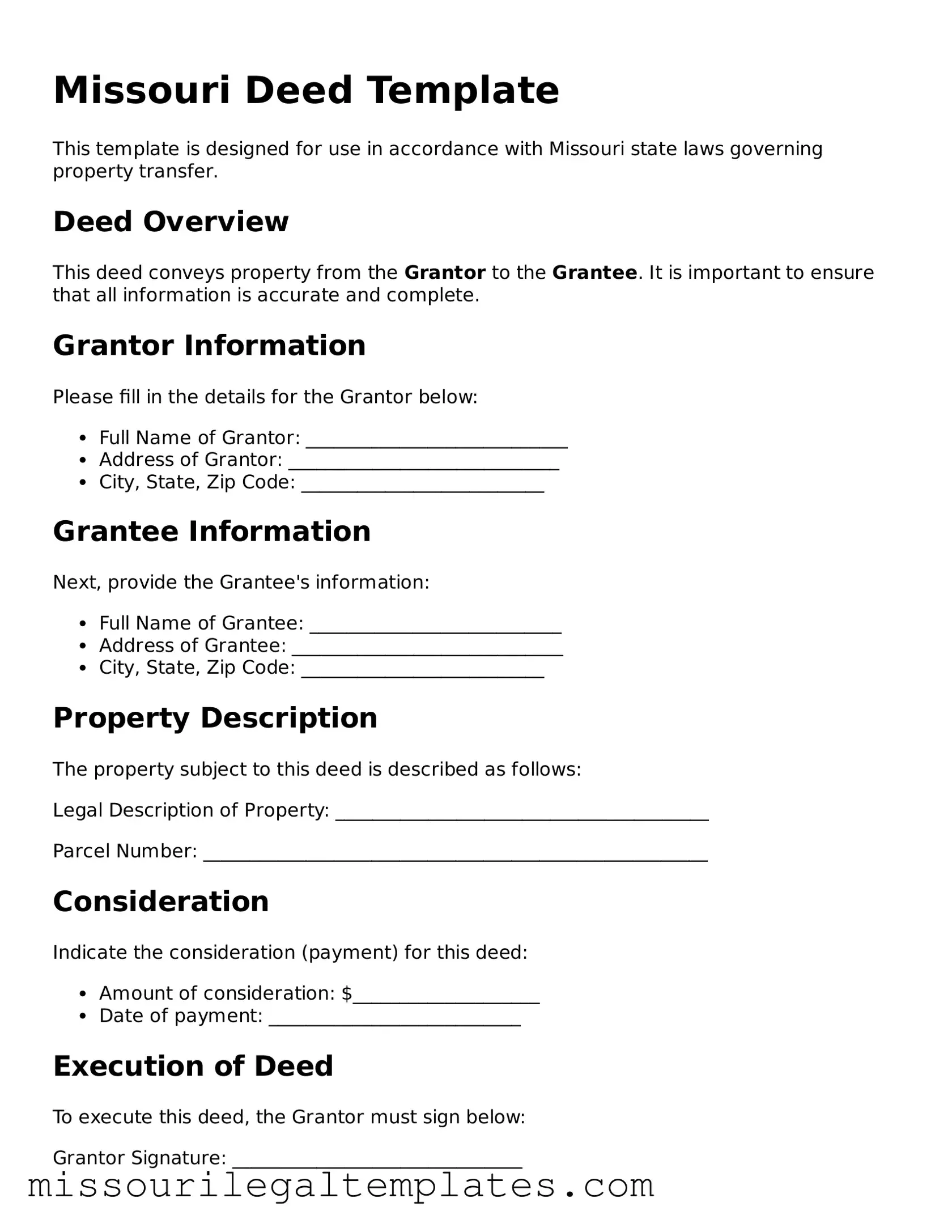 Blank  Deed Template for Missouri