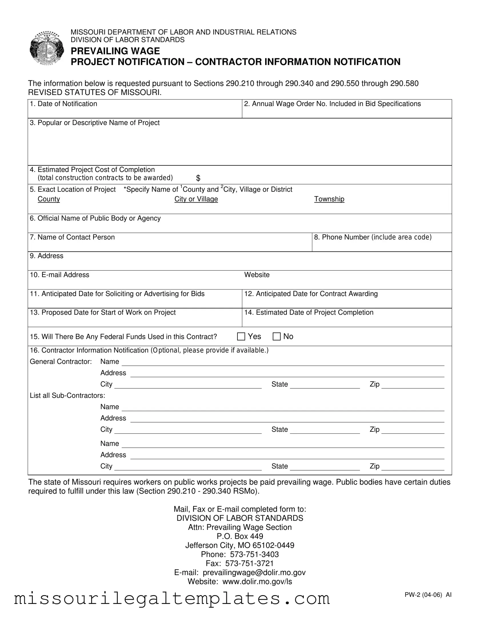 Fill in a Valid Missouri Pw 2 Template