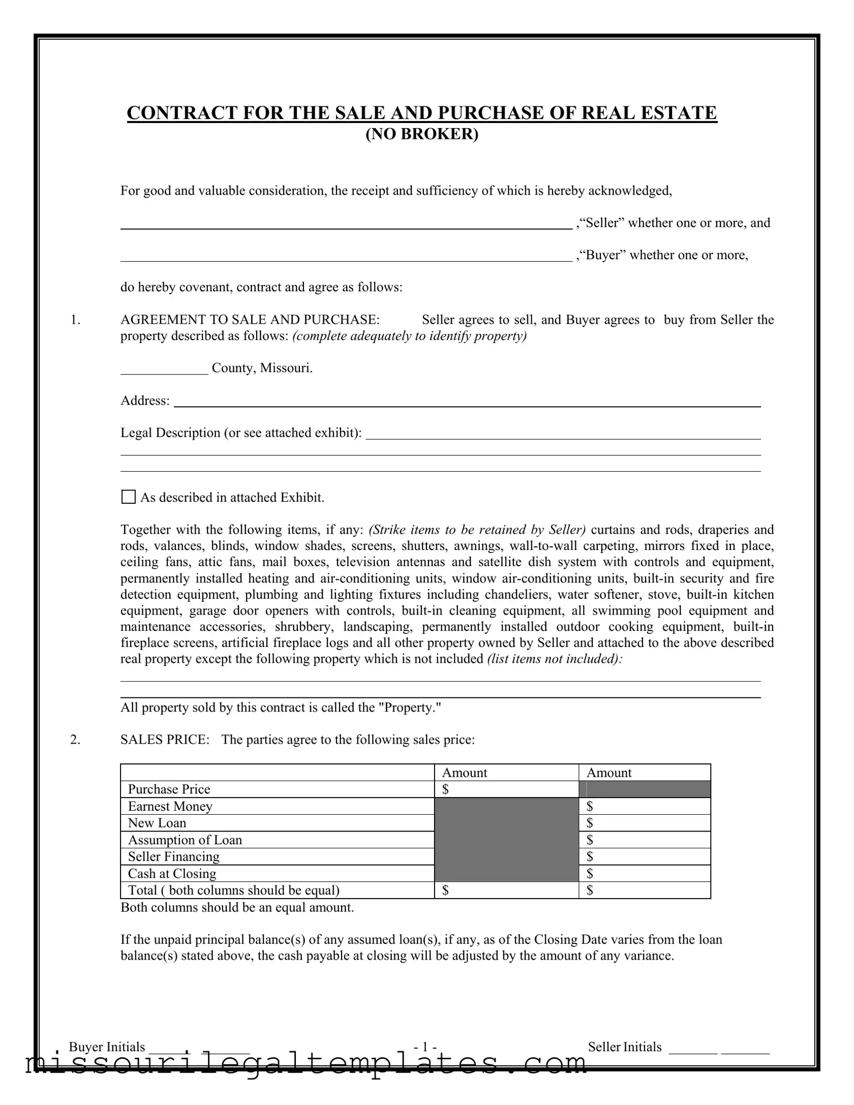 Fill in a Valid Missouri Real Estate Contract Template