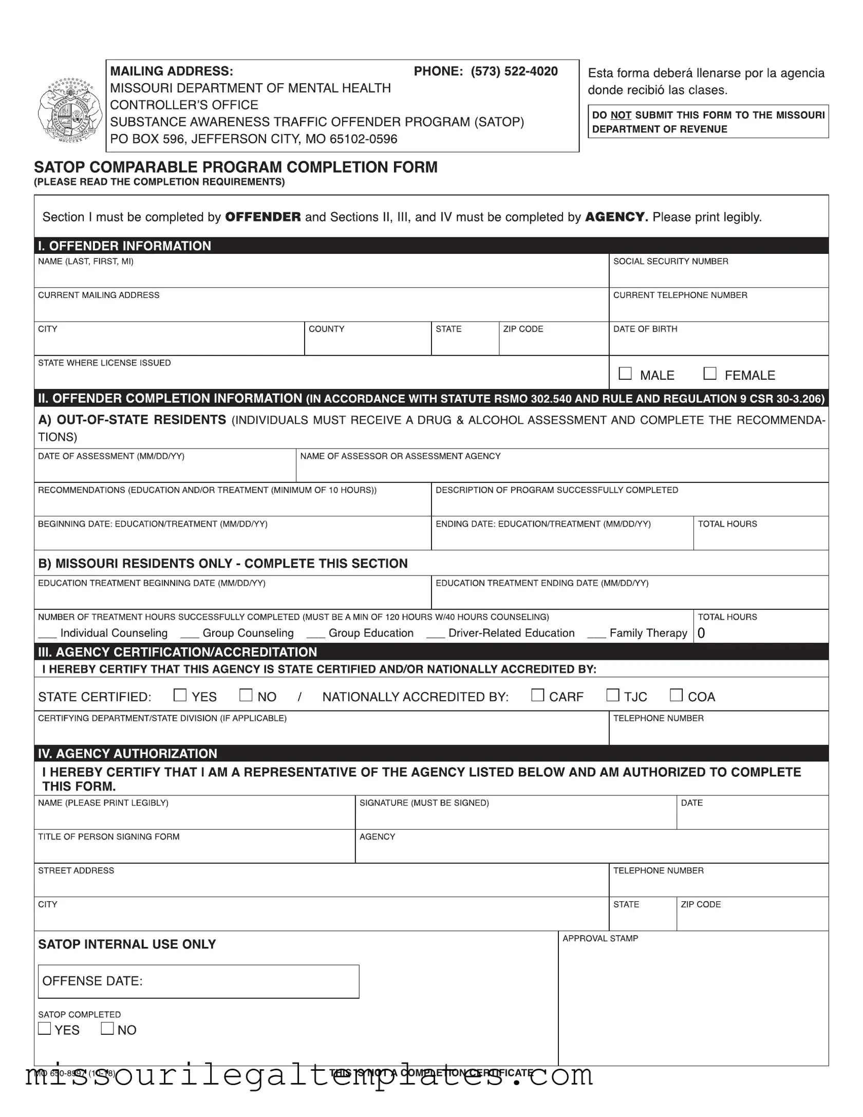 Fill in a Valid Missouri Satop Template