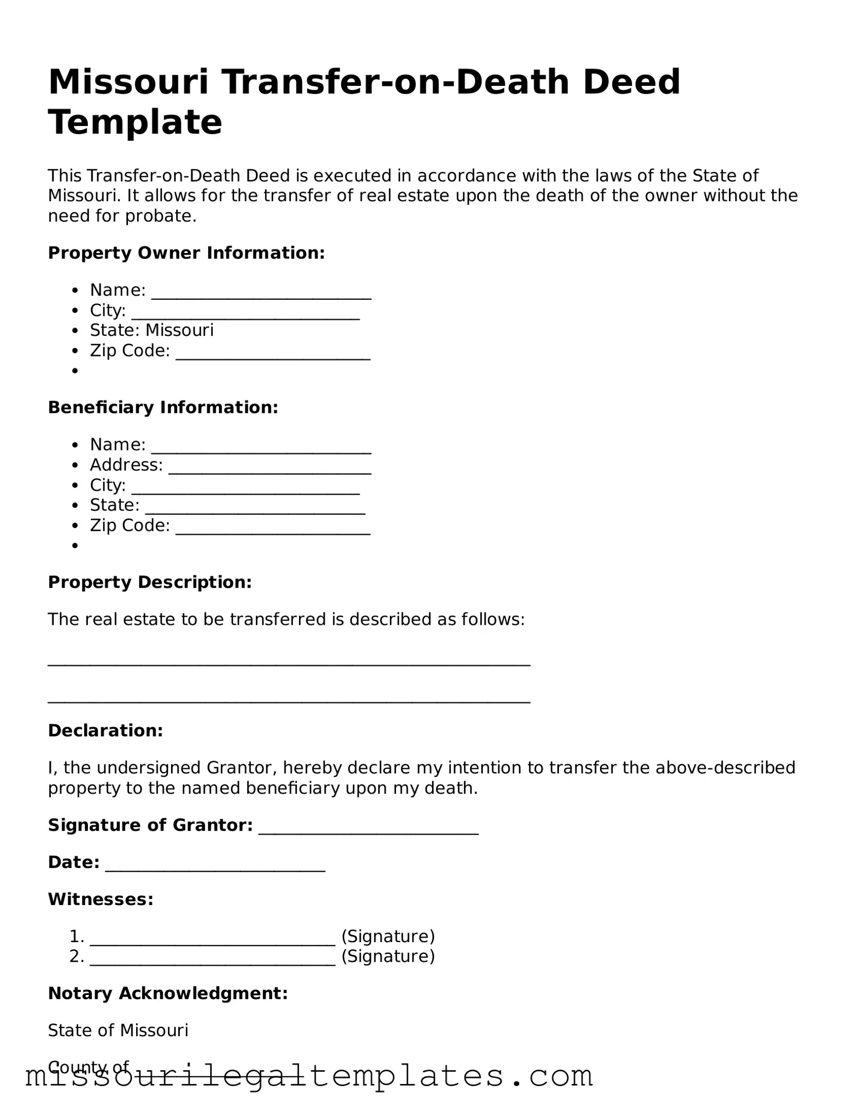 Blank  Transfer-on-Death Deed Template for Missouri