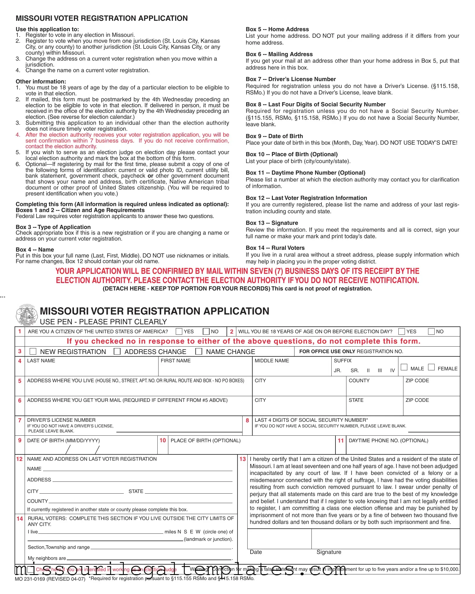 Fill in a Valid Missouri Voter Registration Application Template