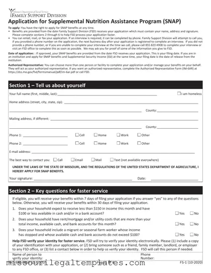 Fill in a Valid Apply For Food Stamps In Missouri Template