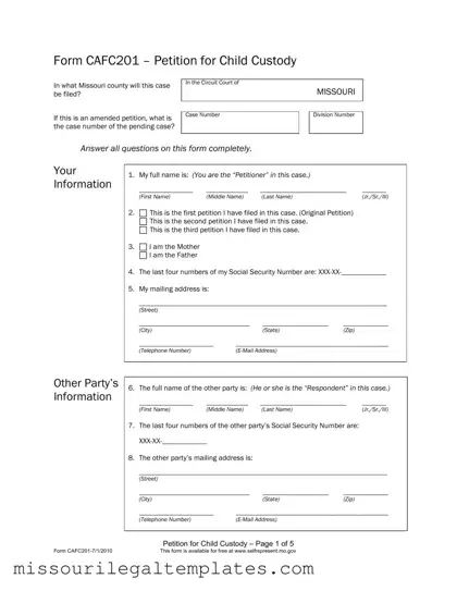 Fill in a Valid Cafc201 Missouri Template