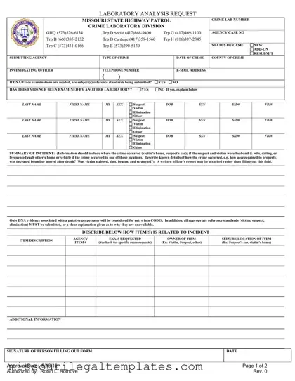 Fill in a Valid Laboratory Analysis Request Missouri Template