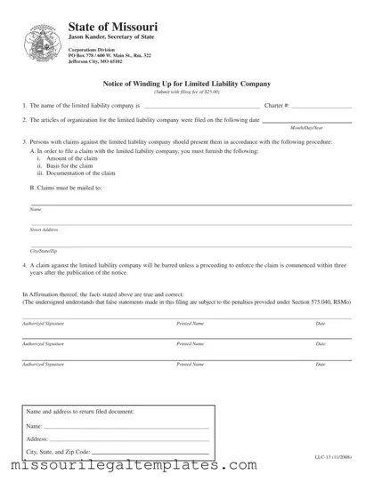 Fill in a Valid Llc 13 Missouri Template