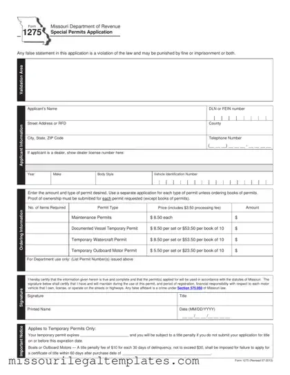 Fill in a Valid Missouri 1275 Template