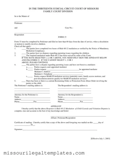 Fill in a Valid Missouri 15 Template