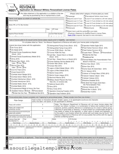 Fill in a Valid Missouri 4601 Template