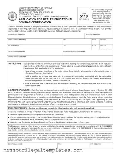 Fill in a Valid Missouri 5110 Template