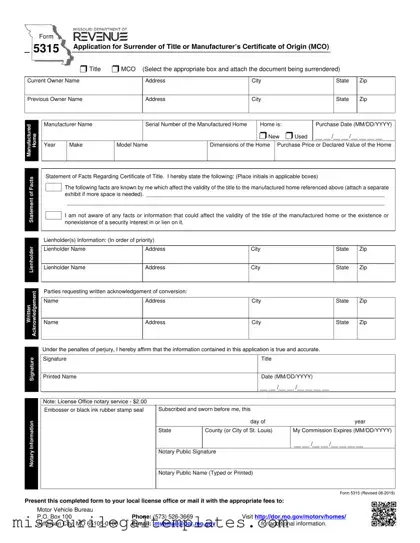 Fill in a Valid Missouri 5315 Template