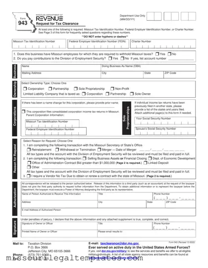 Fill in a Valid Missouri 943 Template