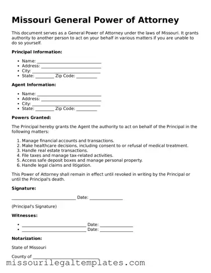 Blank  General Power of Attorney Template for Missouri