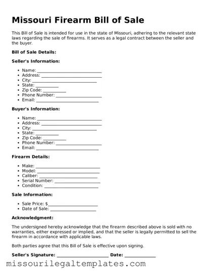 Blank  Firearm Bill of Sale Template for Missouri