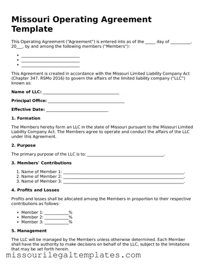 Blank  Operating Agreement Template for Missouri