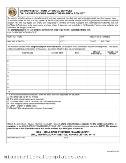 Fill in a Valid Missouri Cd 147 Template